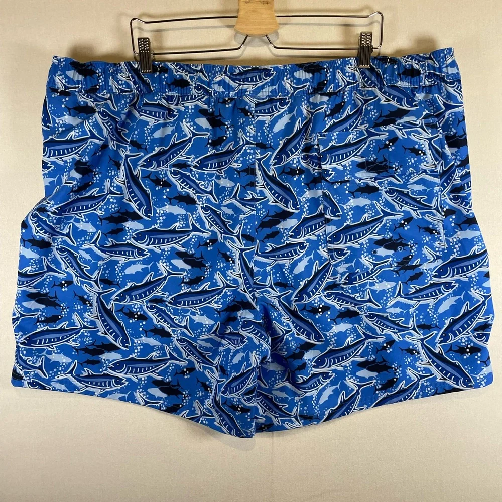 Vineyard Vines Chappy Swim Trunks 3XB Blue Fishing Print 7” NWT